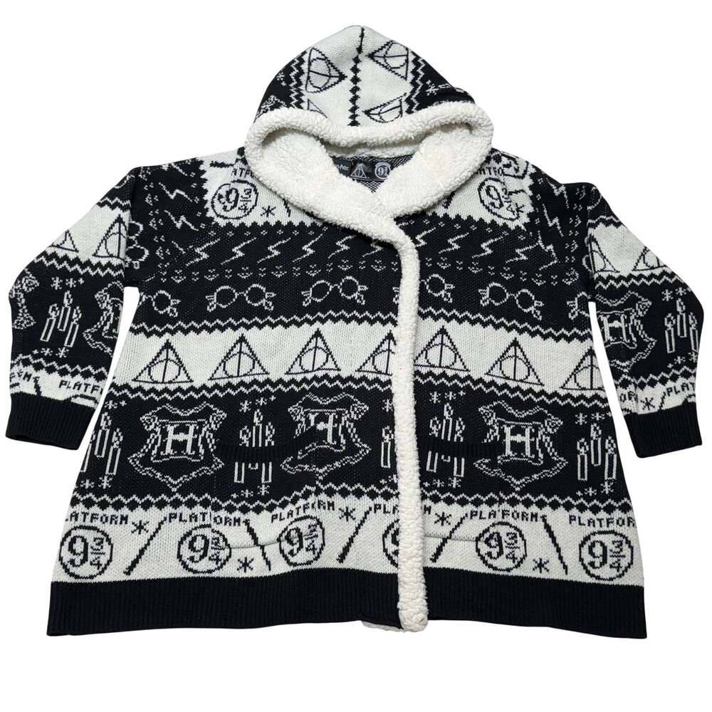 Harry Potter Horcrux Open Cardigan 4 Womens Black Fair Isle Sherpa Fleece Hooded